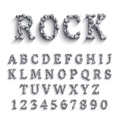 Vector realisitc font made of rocks with shadows.