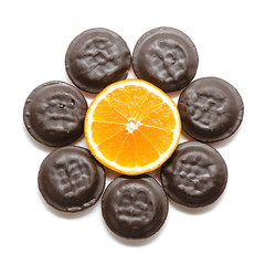 Delicious Jaffa Cakes. Cookies covered with dark chocolate 