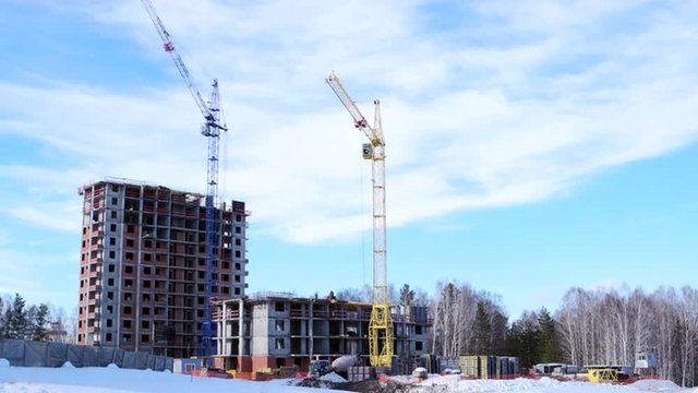 Skyscraper cran moving time-lapse 4K