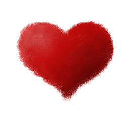 Dry painting technique heart isolated on white background. Digital painting.
