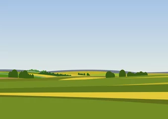 Meubelstickers Groen landschap met gele velden. © Happy Man