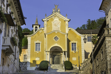 Fototapeta premium Lake Orta, Santa Maria Assunta church Piedmont, Italy