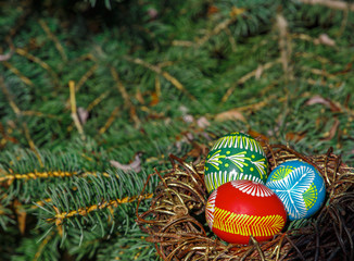 hand painted easter eggs in a nest