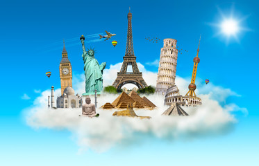 Famous monuments of the world in a cloud