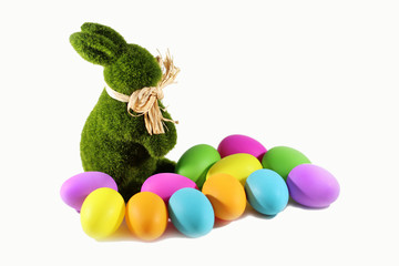 Easter Bunny rabbit and colorful Easter eggs