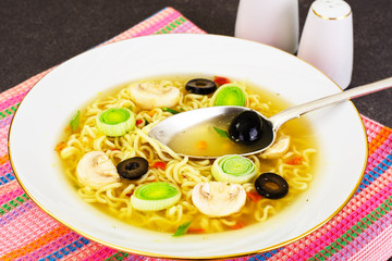 Tasty Mushroom Soup with Chinese Noodles