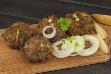 Minced, fried meat and cheese. Homework for the party. Burger with minced meat and cheese.
