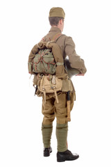  young Soviet soldier with rifle on the white background