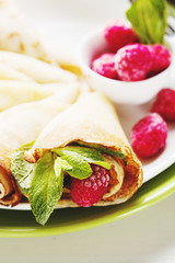 Pancakes with fresh raspberry