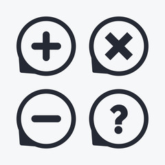 Fototapeta premium Plus and minus icons. Question FAQ symbol.
