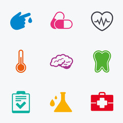 Medicine, healthcare and diagnosis icons.