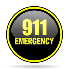 number emergency 911 black and yellow glossy internet icon