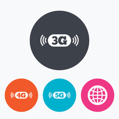 Mobile telecommunications icons. 3G, 4G and 5G.