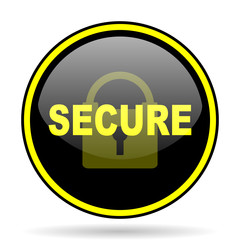 secure black and yellow glossy internet icon