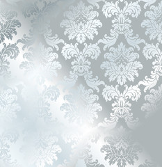 Vector baroque seamless damask silver texture. Luxury gray floral pattern for wrapping paper, background or wallpaper.