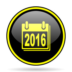 new year 2016 black and yellow glossy internet icon