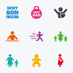People, family icons. Swimming, baby signs.