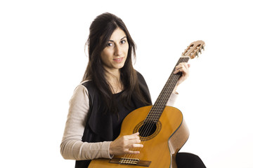 Obraz premium portrait of pretty woman playing guitar