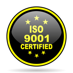 iso 9001 black and yellow glossy internet icon
