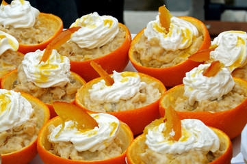 Fruit dessert in orange halves