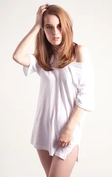 Girl only wearing a shirt cheap