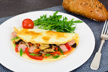 Healthy, Diet Food: Scrambled Eggs with Sausage and Vegetable