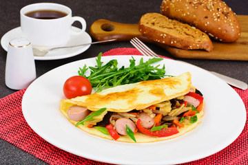 Healthy, Diet Food: Scrambled Eggs with Sausage and Vegetable