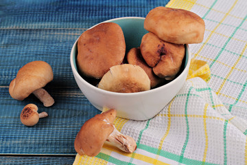 Shiitake mushroom wooden background. Healthy eating, vegan concept