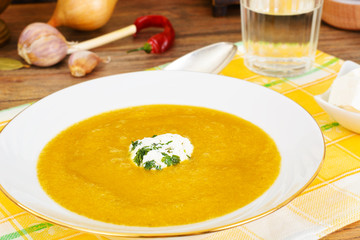 Carrot, Pumpkin Cream Soup Diet Food.