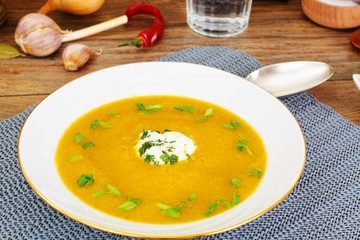 Carrot, Pumpkin Cream Soup Diet Food.