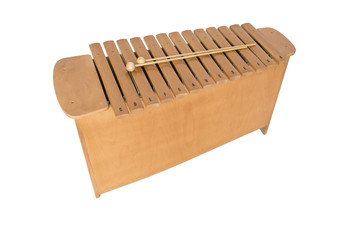 The xylophone and two mallets on the white background