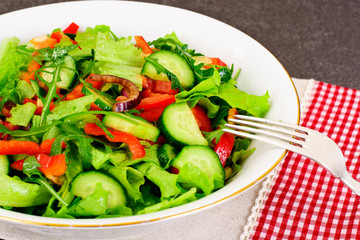 Lettuce with Arugula Cucumber sweet pepper red onion and balsami