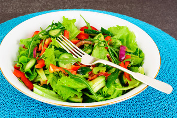Lettuce with Arugula Cucumber sweet pepper red onion and balsami