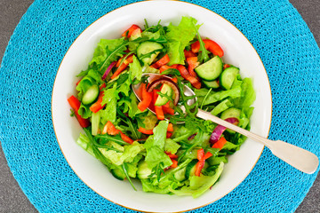 Lettuce with Arugula Cucumber sweet pepper red onion and balsami