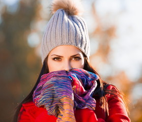 Strelnikova_Svetlana. Woman red coat and gray hat, scarf!