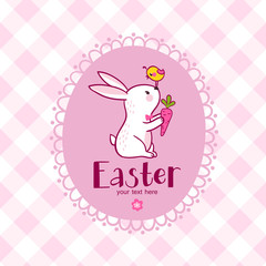 Easter bunny. Stylish happy easter card in vector with rabbit in sweet cartoon style.