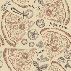 Naklejka premium Pizza seamless pattern background. 
