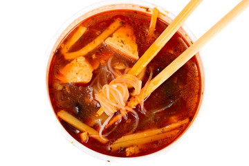 WOK soup - rice noodles, tofu, tomato base.