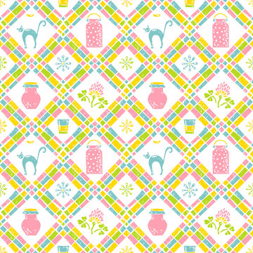 Milk seamless pattern. Can and cat