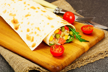 Burrito, Shawarma Lavash with Chicken and Vegetables