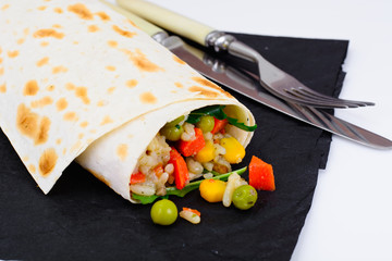 Burrito, Shawarma Lavash with Chicken and Vegetables