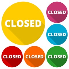 Closed Sign icons set with long shadow