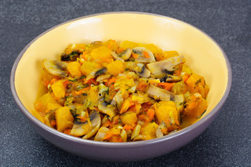 Baked Pumpkin with Mushrooms and Vegetables. Vegetarian Food