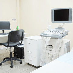 Interior of medical room with ultrasound diagnostic equipment