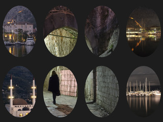 Collage with the image of night Montenegro