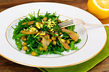 Salad, Arugula and Fried Oyster Mushrooms