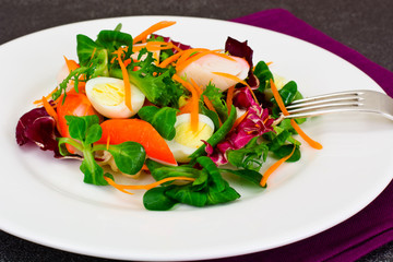 Frise Corn Salad with Chicory, Escarole, Crab Sticks and Quail E