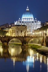 Fototapeta na wymiar View of St. Peter's basilica in the night. Rome