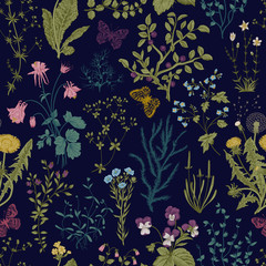 Panele Szklane Podświetlane  Wektor wzór kwiatowy wzór. Zioła i dzikie kwiaty. Styl grawerowania ilustracja botaniczna. Kolorowy