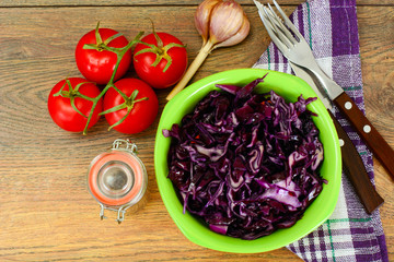 Salad of Red Cabbage with Vegetable Oil. Diet Food